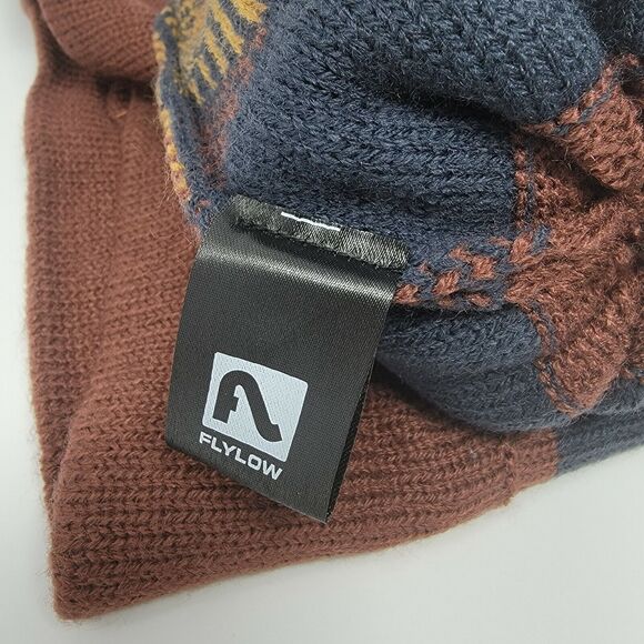 Flylow Revival Pom Beanie Rust Red Yellow Blue Stretch Knit Hat Unisex Size OSFM - Picture 5 of 6